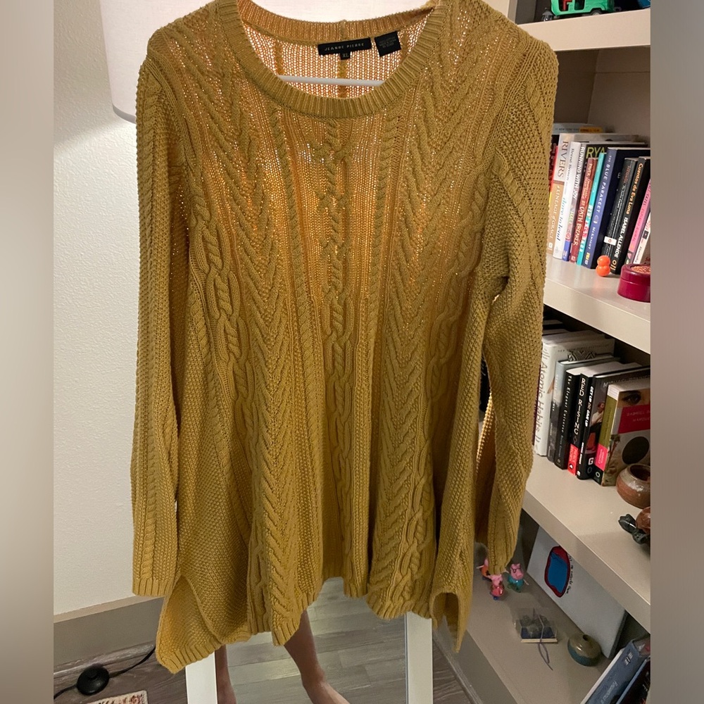 Jeanne Pierre Pastel Yellow Cable Knit Sweater XL